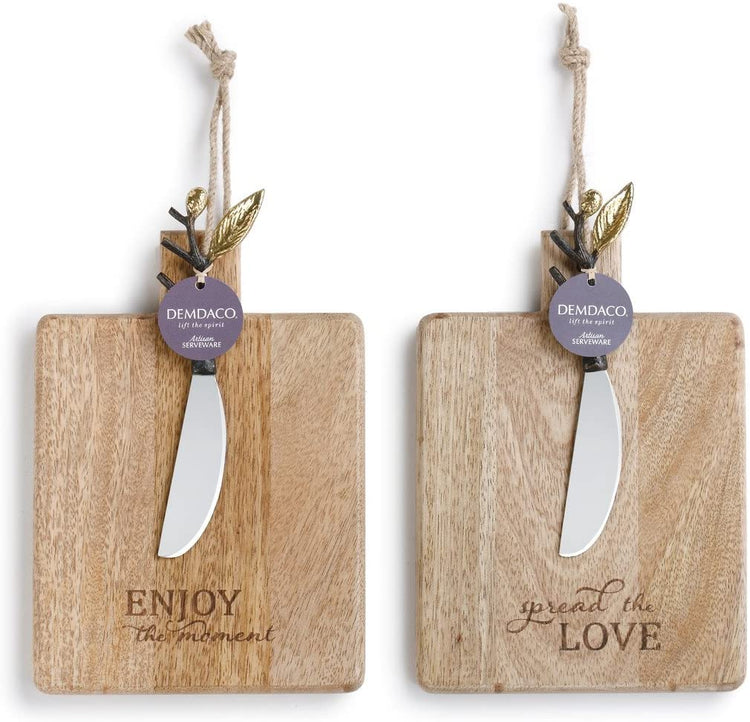 Demdaco Love & Enjoy Wood Serving Boards and Spreaders Assorted