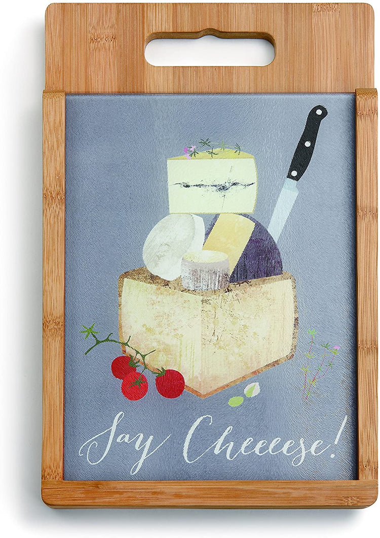 Demdaco Say Cheese Wood and Glass Cutting Board Set