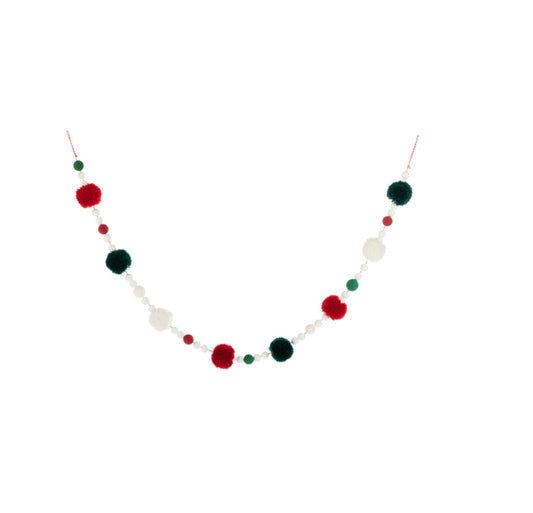 Cozy Red Green Pom Garland