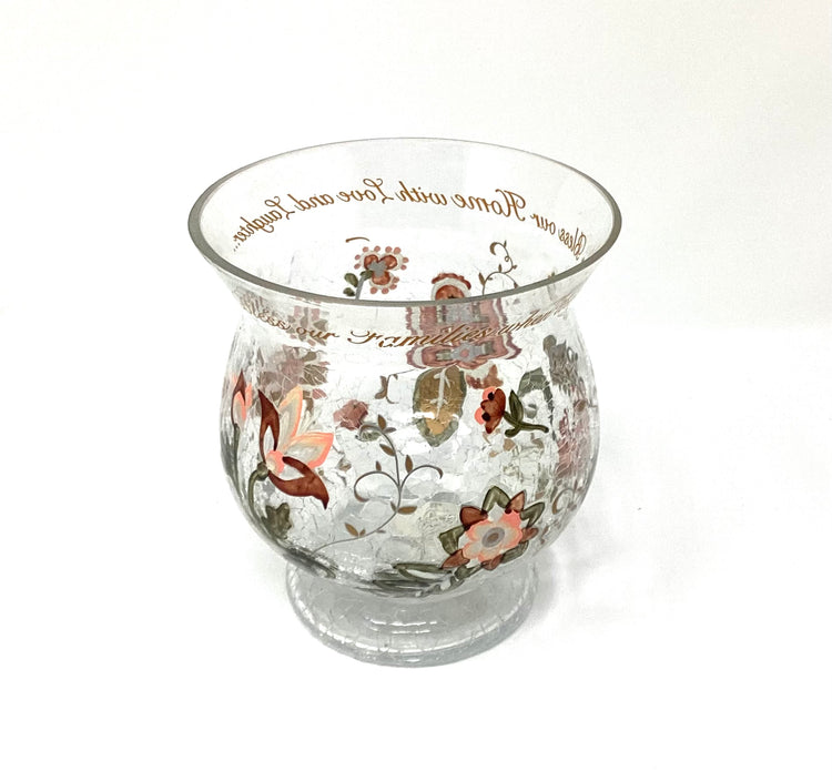 Pavilion Bless Our Families 5” Hurricane Crackled Glass Candle Holder