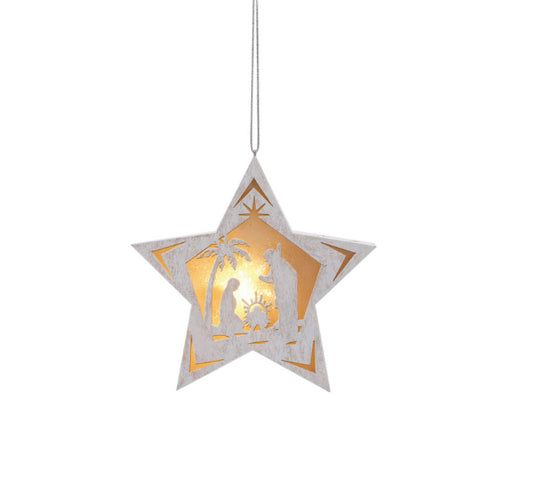 Lit Star Nativity Ornament