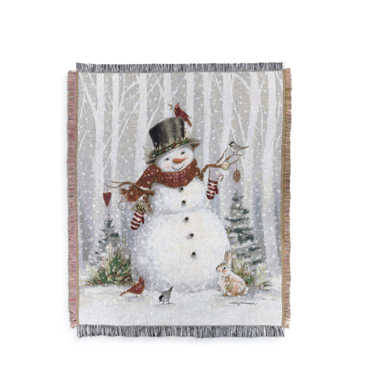 Woodland Snowman Woven Blanket